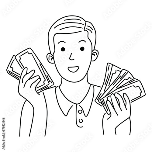 Man with banknotes of money in his hands. The concept of wealth