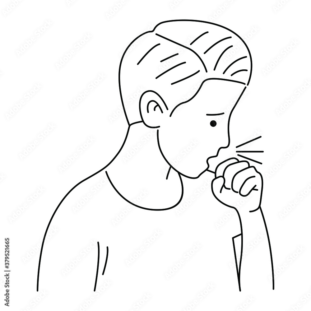 Obraz premium Coughing man sick person with cold flu and virus. White isolated vector illustration