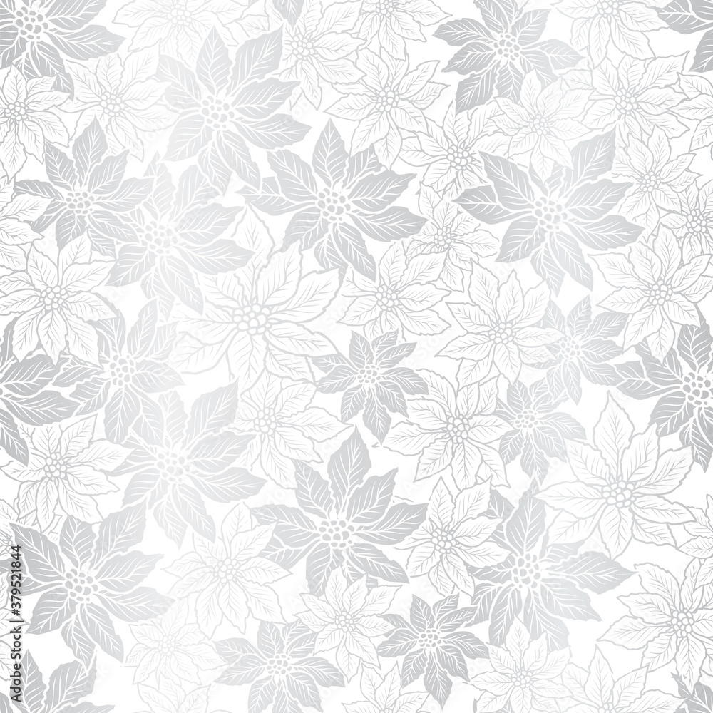 Seamless Christmas pattern with poinsettia on silver background design Seamless Christmas pattern with poinsettia on silver background design