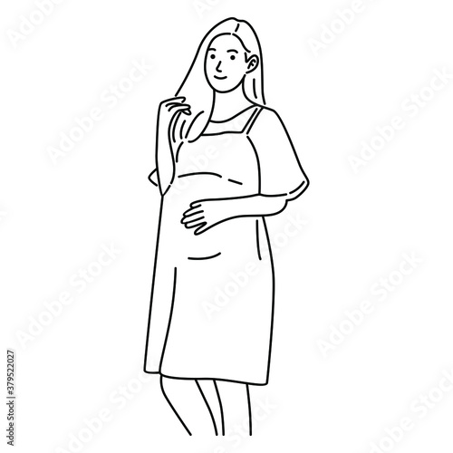 Pregnant woman vector illustration. Cute pregnant woman caressing her belly