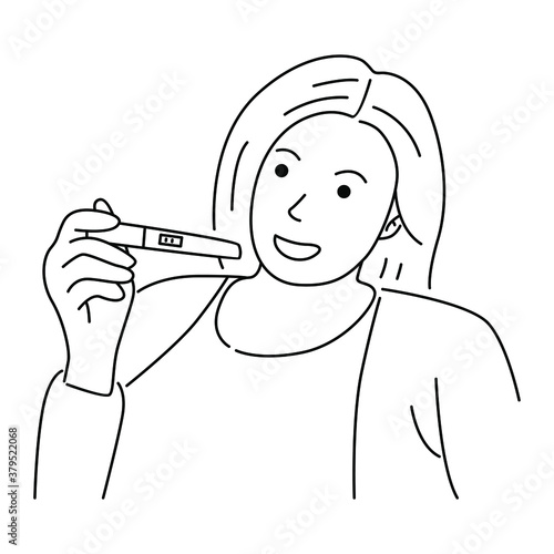 Woman holding pregnancy test pack with 2 red bar result positive