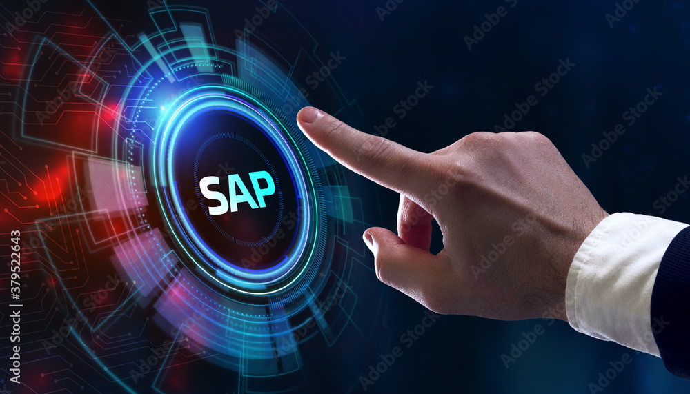 SAP System Software Automation concept on virtual screen data center. Business, modern technology, internet and networking concept.