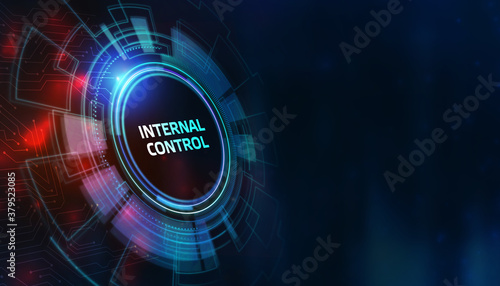 button internal control on virtual screens. Business, Technology, Internet and network concept.
