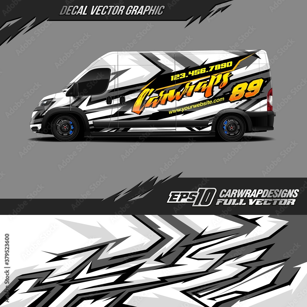 Car wrap decal graphic design. Abstract stripe racing background designs for wrap cargo van, race car, pickup truck, adventure vehicle. Eps 10 Car wrap decal graphic design. Abstract stripe racing background designs for wrap cargo van, race car, pickup truck, adventure vehicle. Eps 10