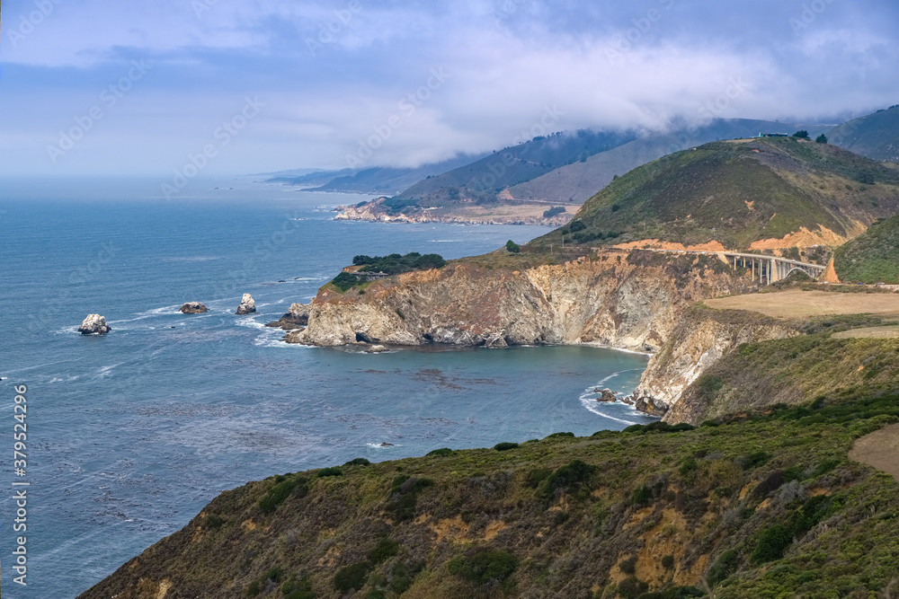 Big Sur in the california coastline and the Pacific ocean.
