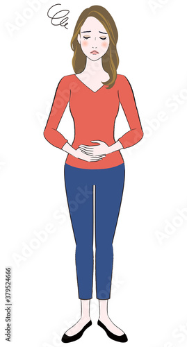 A illustration of beautifu woman having stomachache