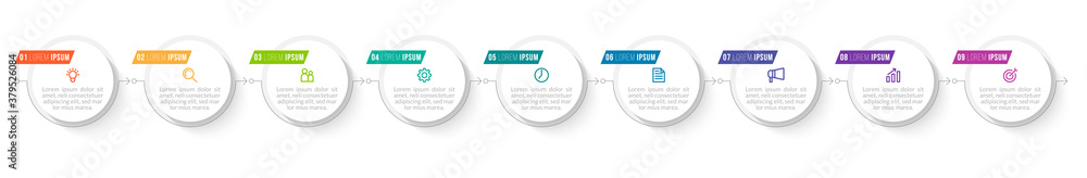 Minimal Business Infographics template. Timeline with 9 steps, options ...