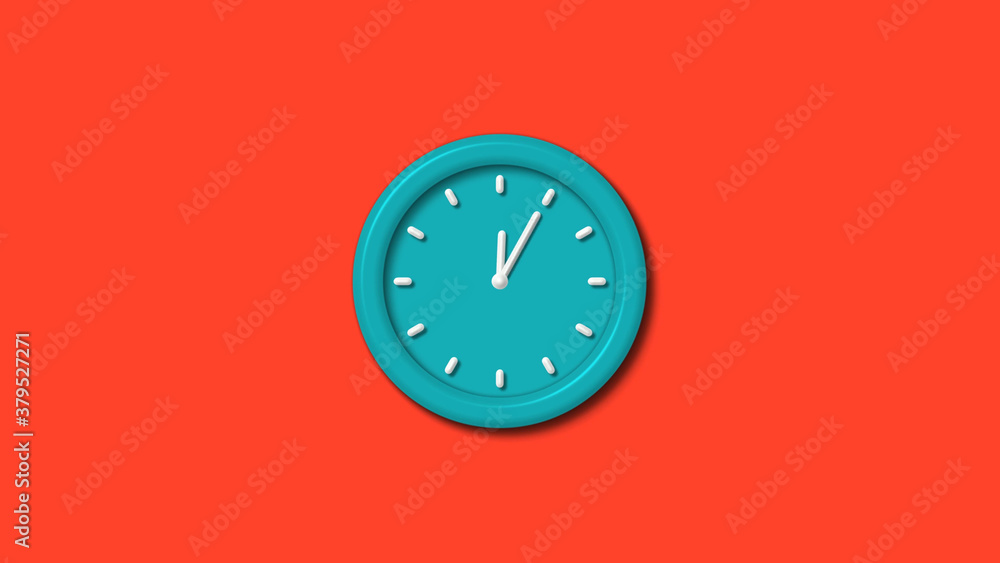New cyan color 3d wall clock isolated on red background,clock isolated