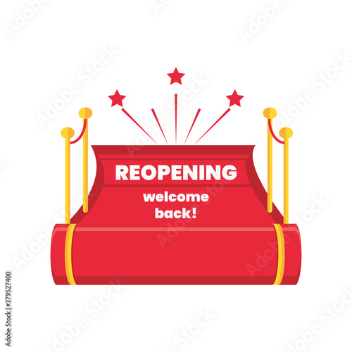 reopening welcome back on red carpet detailed style icon vector design