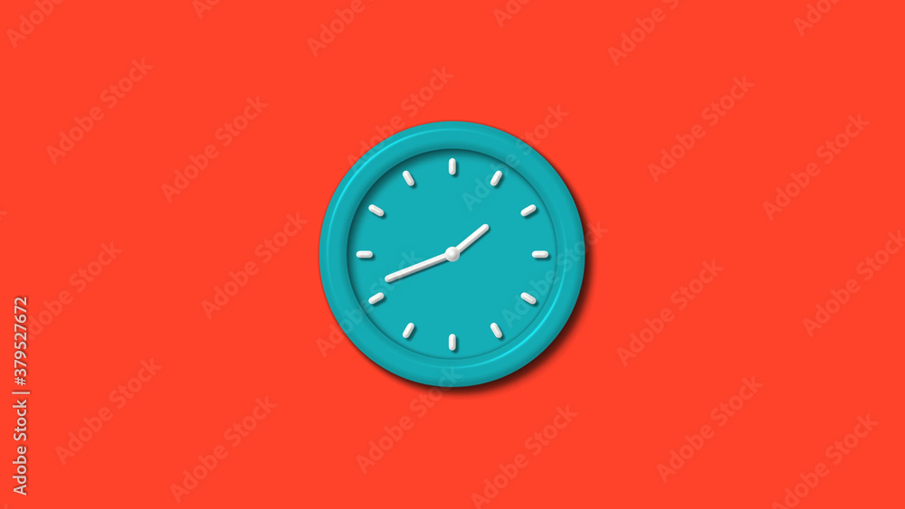 New cyan color 3d wall clock isolated on red background,clock isolated New cyan color 3d wall clock isolated on red background,clock isolated