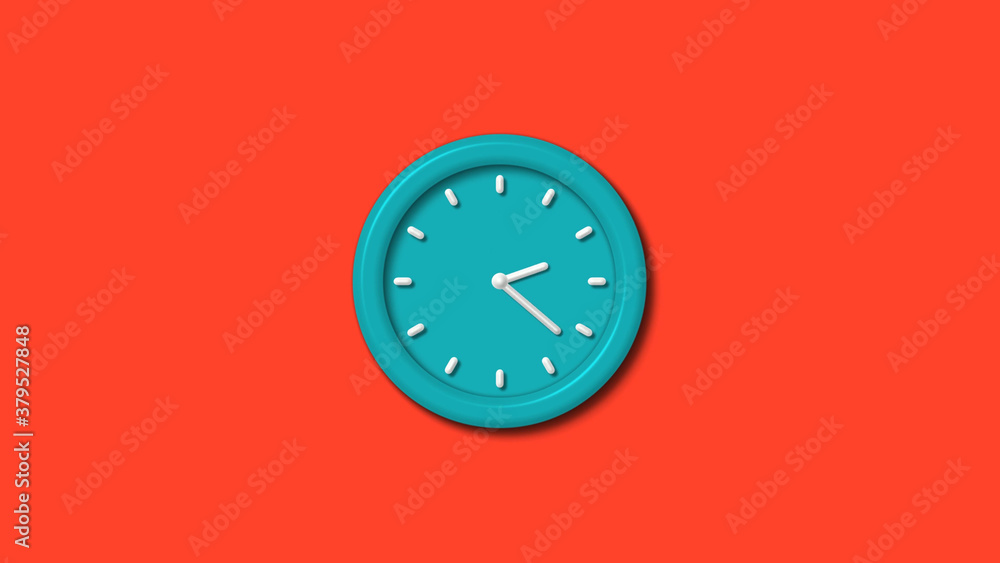 Amazing cyan color 3d wall clock isolated on red background,clock isolated Amazing cyan color 3d wall clock isolated on red background,clock isolated