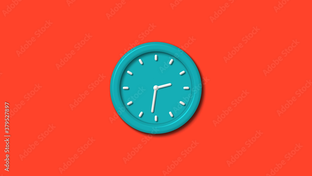 Amazing cyan color 3d wall clock isolated on red background,clock isolated Amazing cyan color 3d wall clock isolated on red background,clock isolated