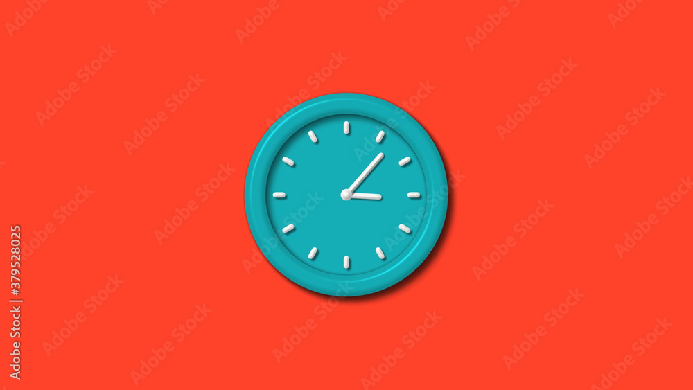 Amazing cyan color 3d wall clock isolated on red background,clock isolated Amazing cyan color 3d wall clock isolated on red background,clock isolated