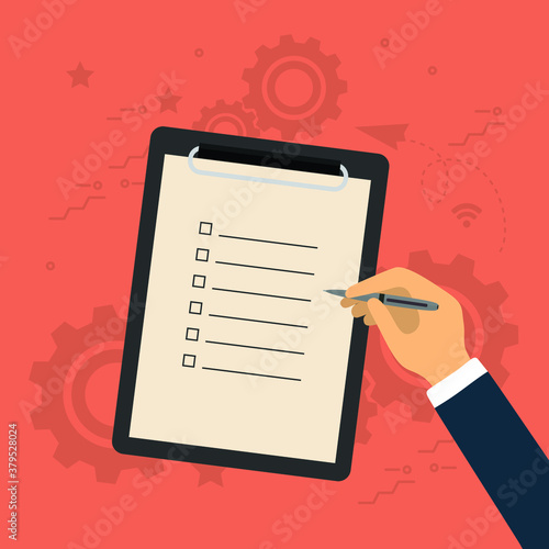 Businessman with agenda list concept vector illustration.