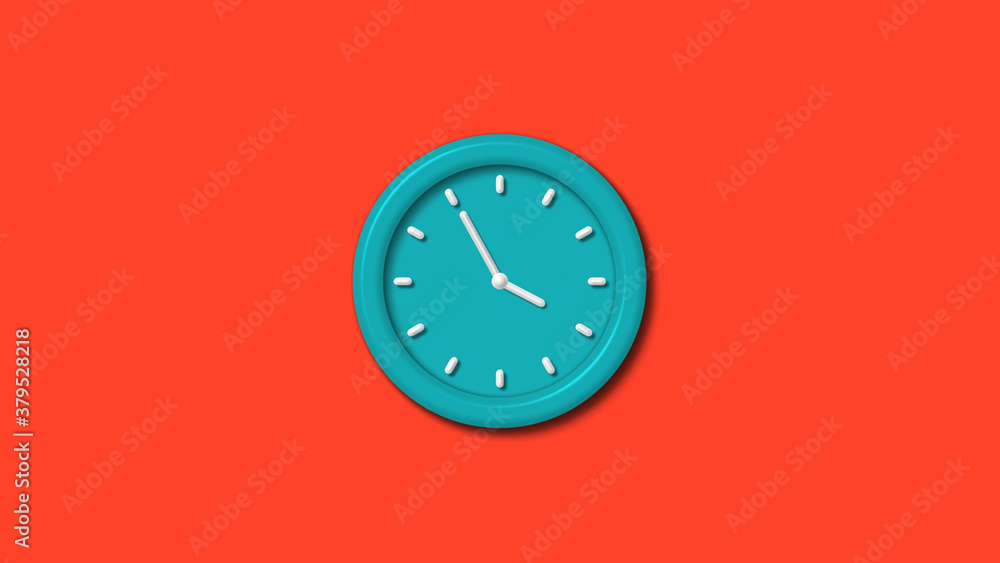 Amazing cyan color 3d wall clock isolated on red background,clock isolated Amazing cyan color 3d wall clock isolated on red background,clock isolated