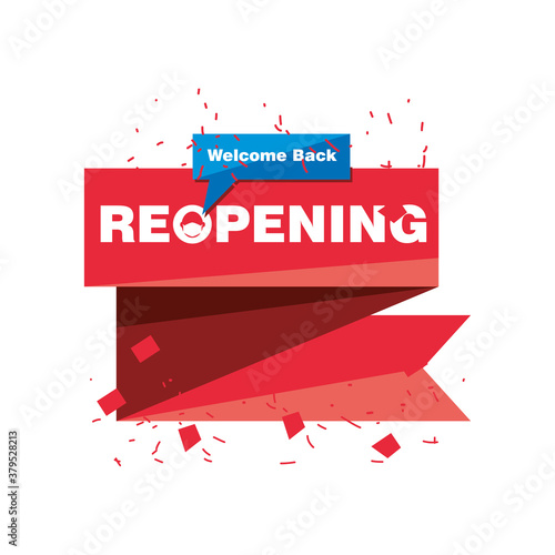 welcome back reopening in ribbon detailed style icon vector design