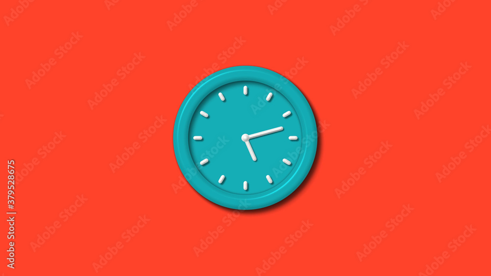 Amazing cyan color 3d wall clock isolated on red background,clock isolated Amazing cyan color 3d wall clock isolated on red background,clock isolated