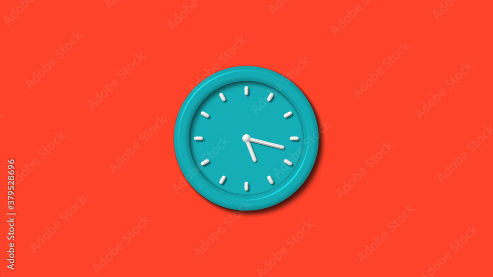 Amazing cyan color 3d wall clock isolated on red background,clock isolated Amazing cyan color 3d wall clock isolated on red background,clock isolated