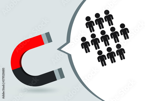 Retention icon. Attracting potential customers. Huge magnet attracts people. Advertising company. Increase sales.