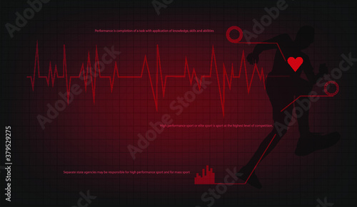 Running man vector illustration of heartbeat electrocardiogram and running zone 
