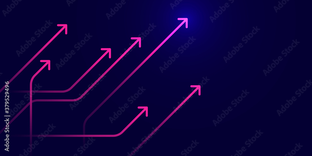 Glow up arrows circuit on dark purple background copy space digital business growth concept Glow up arrows circuit on dark purple background copy space digital business growth concept