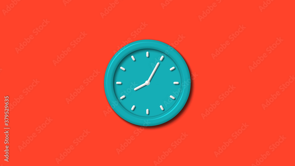 New cyan color 3d wall clock isolated on red background,counnting down clock isolated New cyan color 3d wall clock isolated on red background,counnting down clock isolated