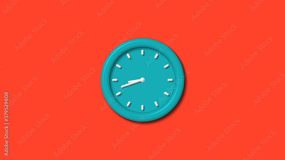 Cyan color 12 hours 3d wall clock isolated on red background,clock icon Cyan color 12 hours 3d wall clock isolated on red background,clock icon