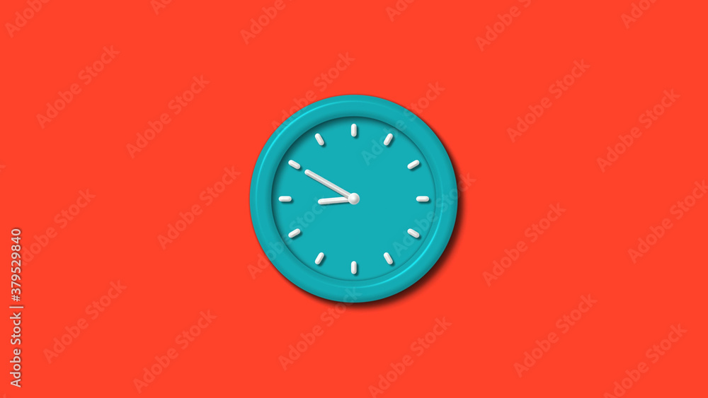 Cyan color 12 hours 3d wall clock isolated on red background,clock icon Cyan color 12 hours 3d wall clock isolated on red background,clock icon