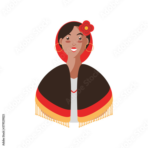 mexican woman cartoon with flower and poncho vector design