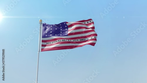 Bikini Atoll Flag With Clear Sky . Conceptual  3D animation photo