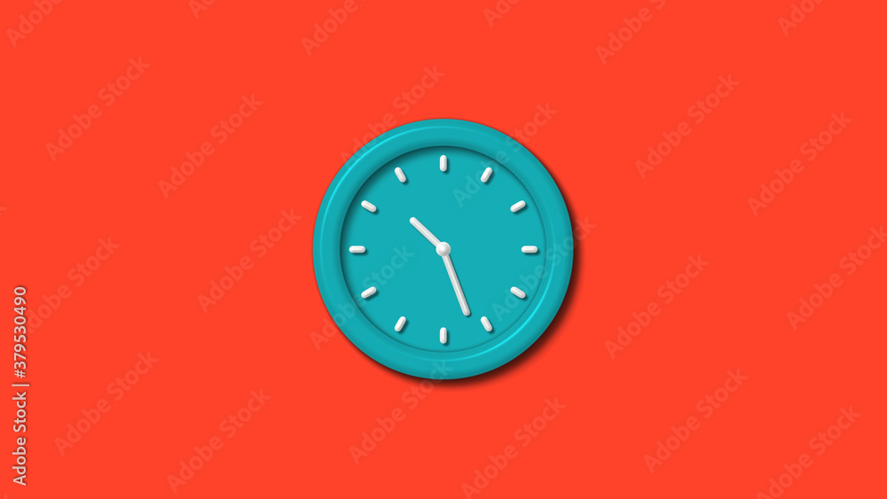 Cyan color 12 hours 3d wall clock isolated on red background,clock icon Cyan color 12 hours 3d wall clock isolated on red background,clock icon