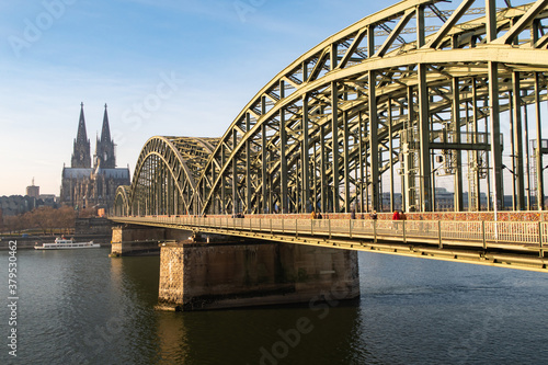 View Cologne Cathedral and Hohenzollern Bridge in Cologne, Germany © Nattawit