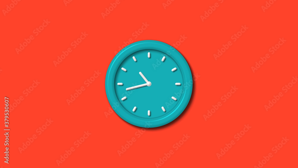 Cyan color 12 hours 3d wall clock isolated on red background,clock icon Cyan color 12 hours 3d wall clock isolated on red background,clock icon