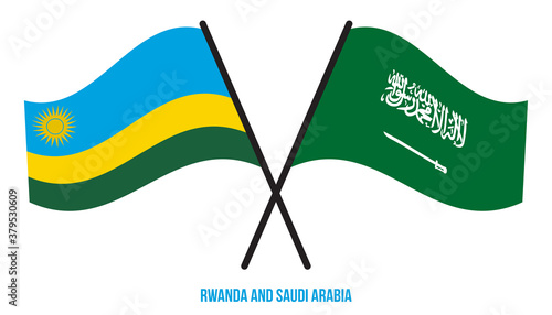 Rwanda and Saudi Arabia Flags Crossed And Waving Flat Style. Official Proportion. Correct Colors.