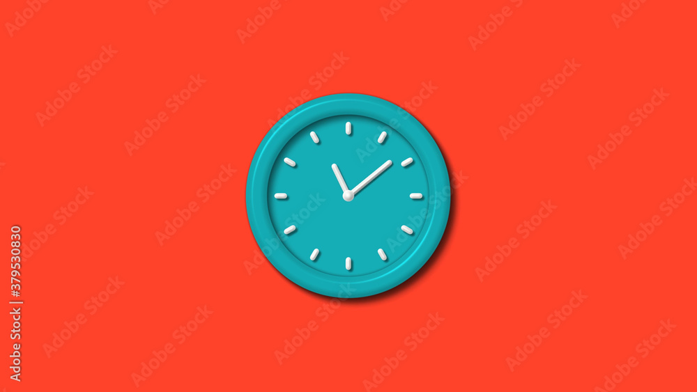 Cyan color 12 hours 3d wall clock isolated on red background,clock icon Cyan color 12 hours 3d wall clock isolated on red background,clock icon