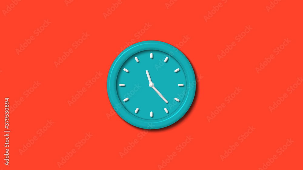 Cyan color 12 hours 3d wall clock isolated on red background,clock icon Cyan color 12 hours 3d wall clock isolated on red background,clock icon