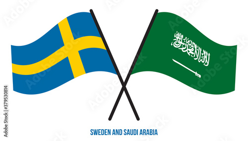 Sweden and Saudi Arabia Flags Crossed And Waving Flat Style. Official Proportion. Correct Colors.