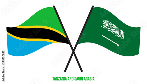 Tanzania and Saudi Arabia Flags Crossed And Waving Flat Style. Official Proportion. Correct Colors.