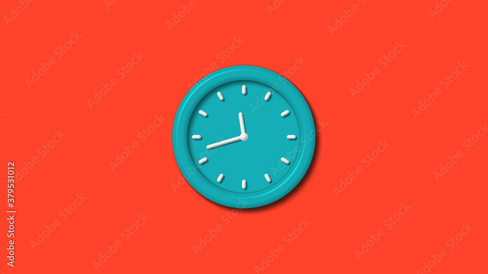 Cyan color 12 hours 3d wall clock isolated on red background,clock icon Cyan color 12 hours 3d wall clock isolated on red background,clock icon