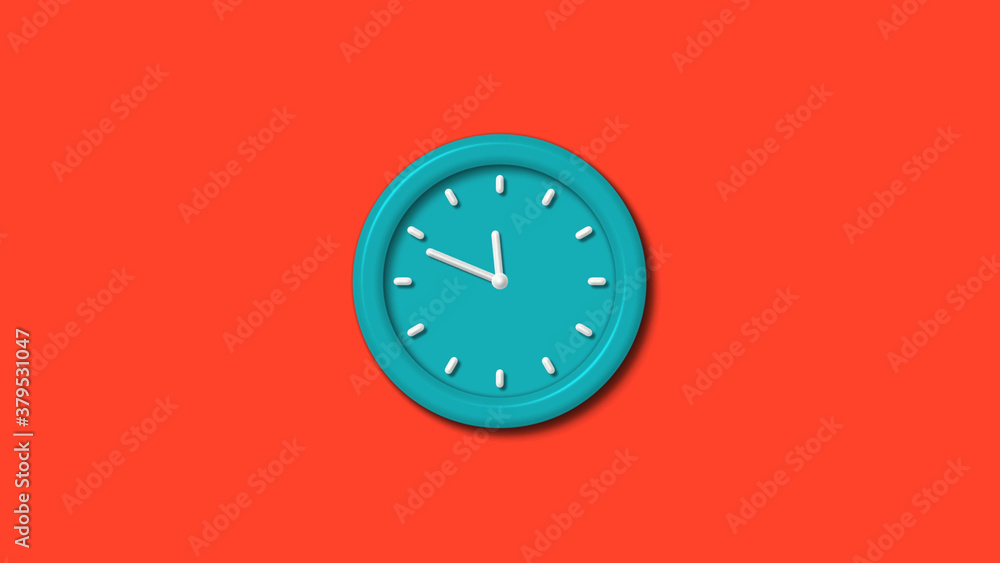 Cyan color 12 hours 3d wall clock isolated on red background,clock icon Cyan color 12 hours 3d wall clock isolated on red background,clock icon