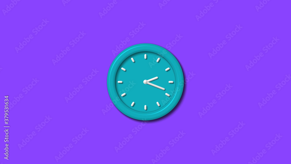 Cyan color 12 hours 3d wall clock isolated on purple background,counting down clock isolated Cyan color 12 hours 3d wall clock isolated on purple background,counting down clock isolated