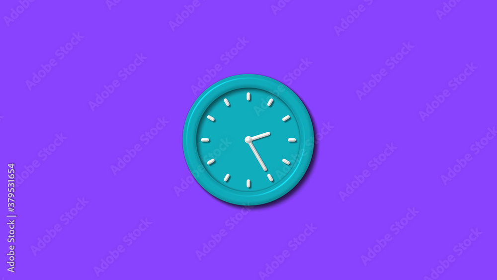 Cyan color 12 hours 3d wall clock isolated on purple background,counting down clock isolated Cyan color 12 hours 3d wall clock isolated on purple background,counting down clock isolated