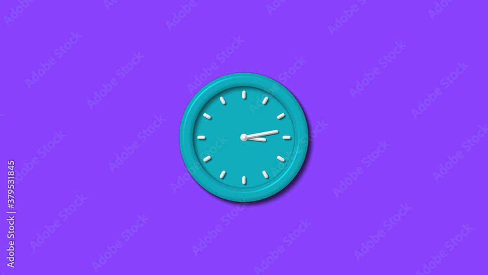 Cyan color 12 hours 3d wall clock isolated on purple background,counting down clock isolated Cyan color 12 hours 3d wall clock isolated on purple background,counting down clock isolated