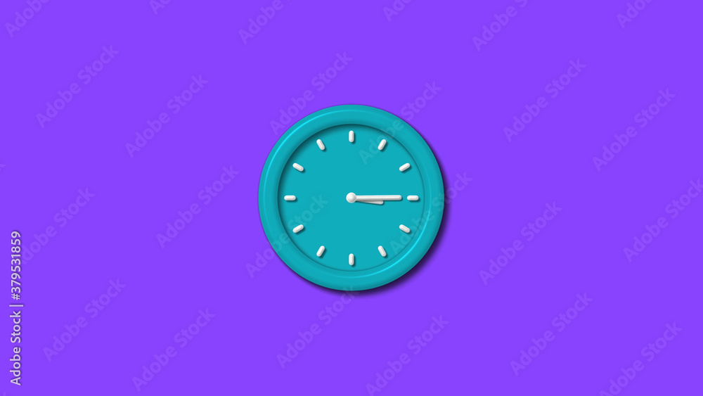 Cyan color 12 hours 3d wall clock isolated on purple background,counting down clock isolated Cyan color 12 hours 3d wall clock isolated on purple background,counting down clock isolated