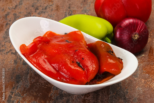 Marinated baked red bell pepper