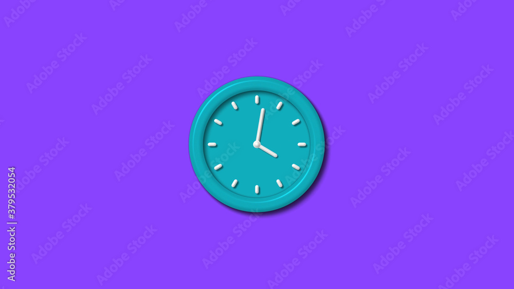 Cyan color 12 hours 3d wall clock isolated on purple background,counting down clock isolated Cyan color 12 hours 3d wall clock isolated on purple background,counting down clock isolated
