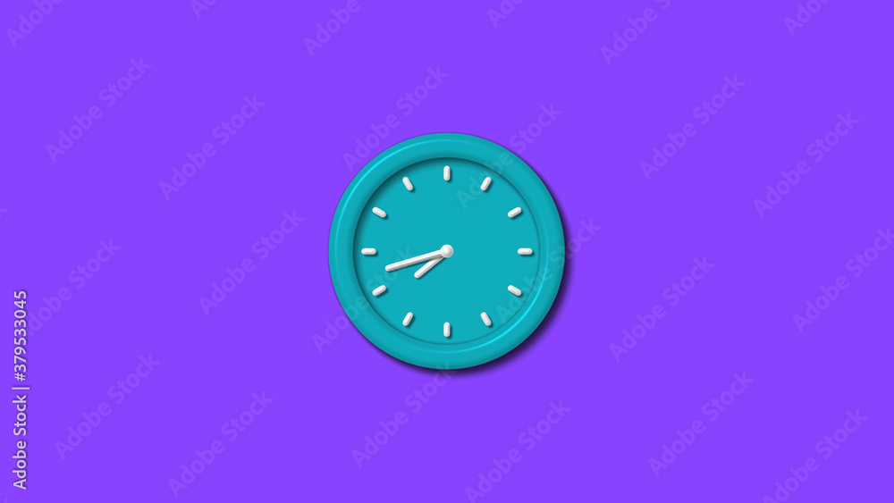 Amazing cyan color 3d wall clock isolated on purple background,wall clock isolated Amazing cyan color 3d wall clock isolated on purple background,wall clock isolated