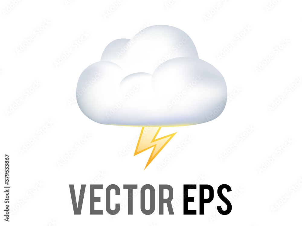 Vector white thunderstorms cloud emoji icon with yellow lightning bolt flashing from thundercloud Vector white thunderstorms cloud emoji icon with yellow lightning bolt flashing from thundercloud