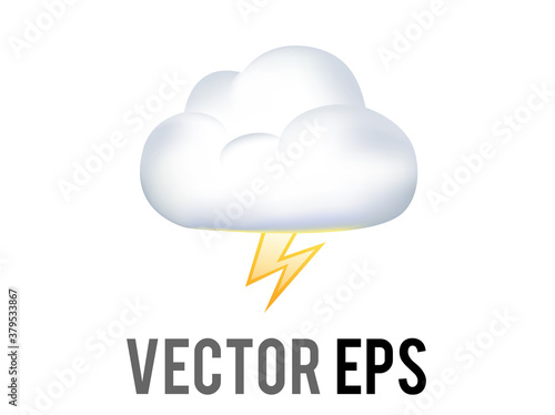 Vector white thunderstorms cloud emoji icon with yellow lightning bolt flashing from thundercloud