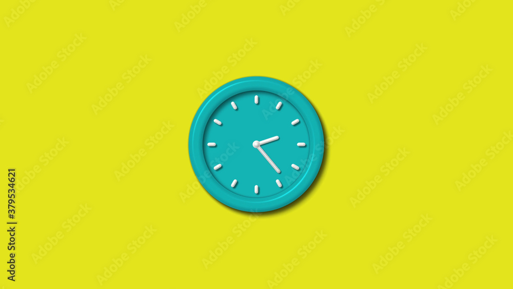 Cyan color 112 hours 3d wall clock isolated on yellow background,clock isolated Cyan color 112 hours 3d wall clock isolated on yellow background,clock isolated